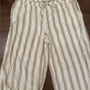 H&M Cream and Tan Striped Straight Leg Pants